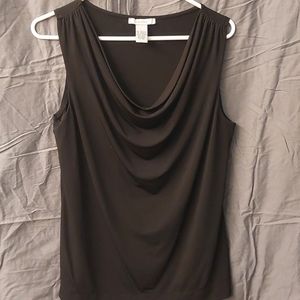 Black blouse tank top with cascading neck line